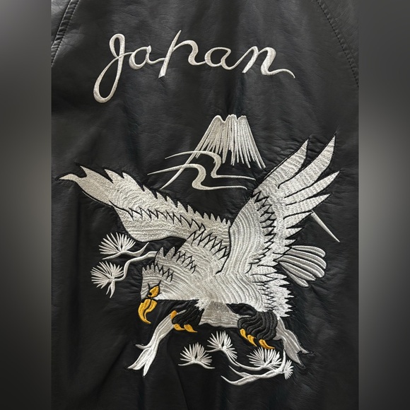 XRAY Jeans Faux Leather Viscose Bomber Japan Eagle Embroidered Jacket Size M - Picture 3 of 7